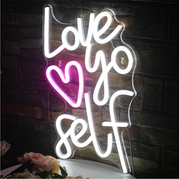 Love Yoself Neon Light Pink White Self Care Wall Bedroom Kids Teen Cute Decor - Picture 4 of 4